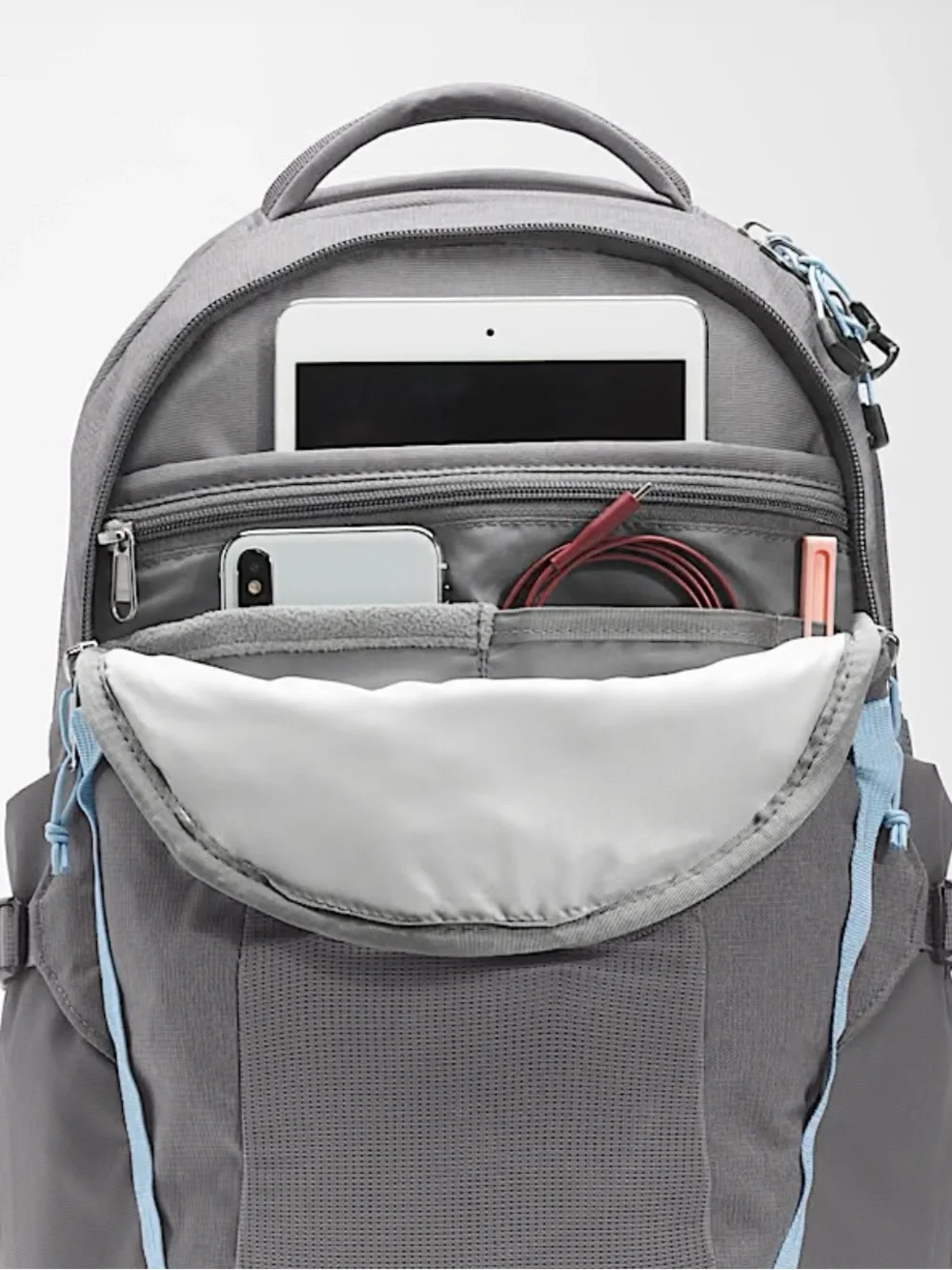 The North Face Gray Backpack with Light Blue Accents